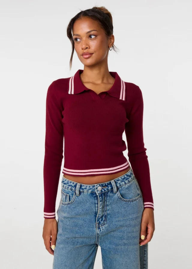 Pink Vanilla Red Contrast Knitted Jumper