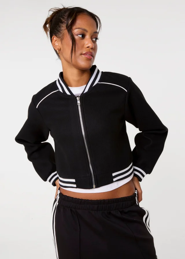 Pink Vanilla Black Contrast Trim Bomber Jacket