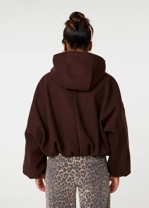 Pink Vanilla Brown Hooded Elasticated Hem Fleecy Jacket - One Size Image 4
