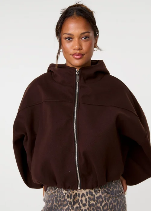 Pink Vanilla Brown Hooded Elasticated Hem Fleecy Jacket - One Size Image 3