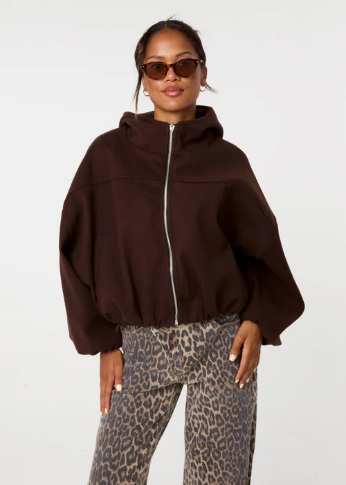 Pink Vanilla Brown Hooded Elasticated Hem Fleecy Jacket - One Size Image 1