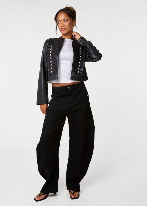 Pink Vanilla Black Military Napoleon Cropped Button Jacket - M Image 2