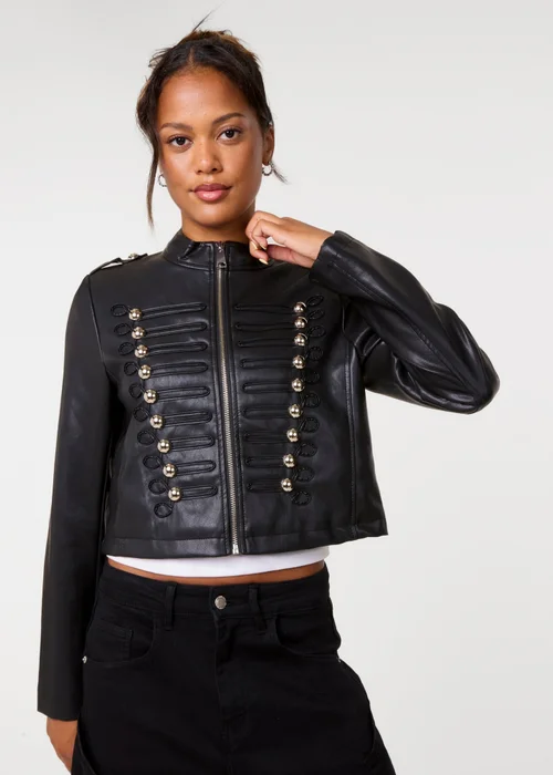Pink Vanilla Black Military Napoleon Cropped Button Jacket - M Image 3