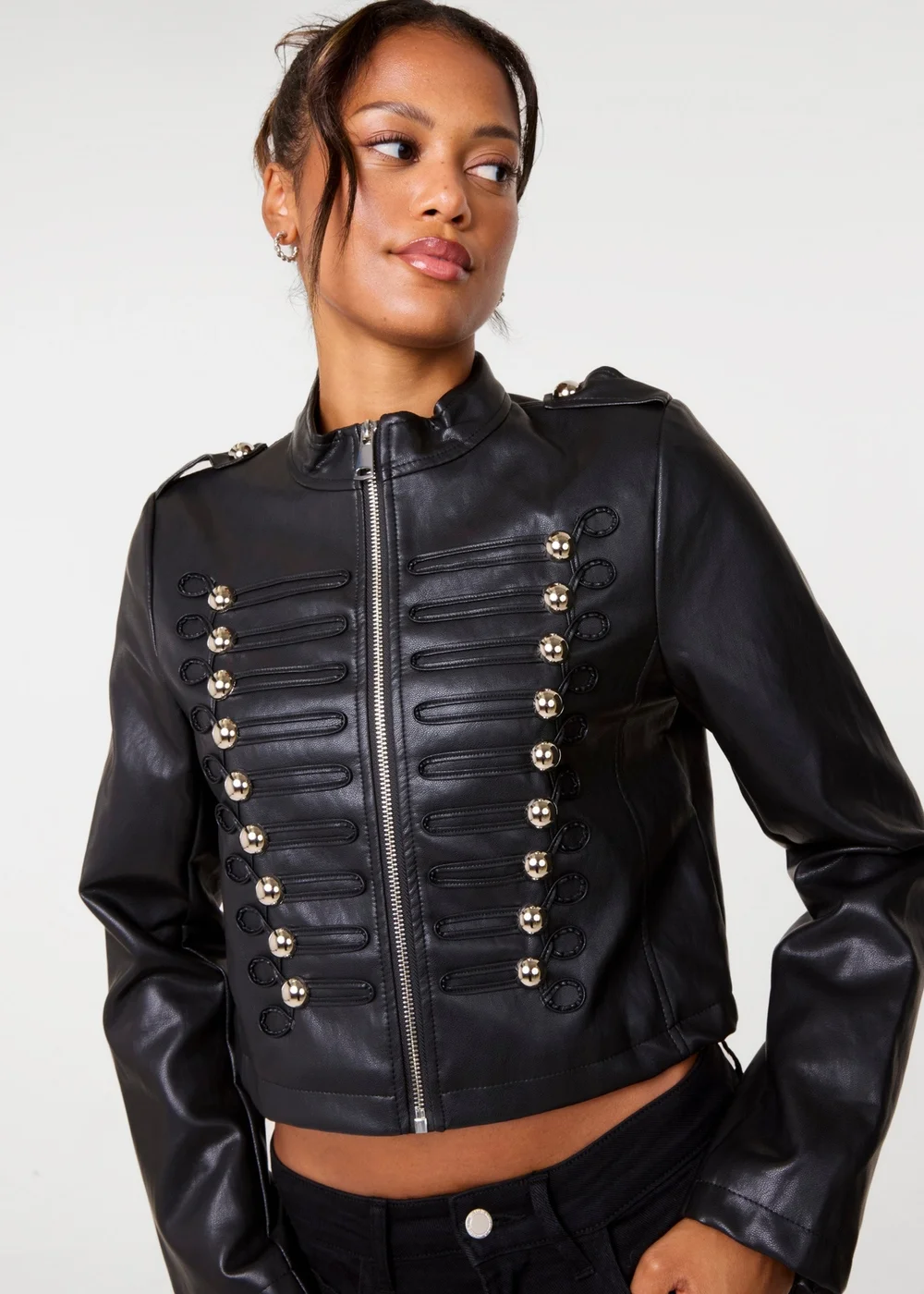 Pink Vanilla Black Military Napoleon Cropped Button Jacket - M Image 1