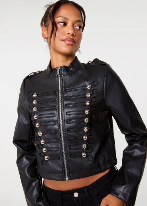 Pink Vanilla Black Military Napoleon Cropped Button Jacket - M Image 1