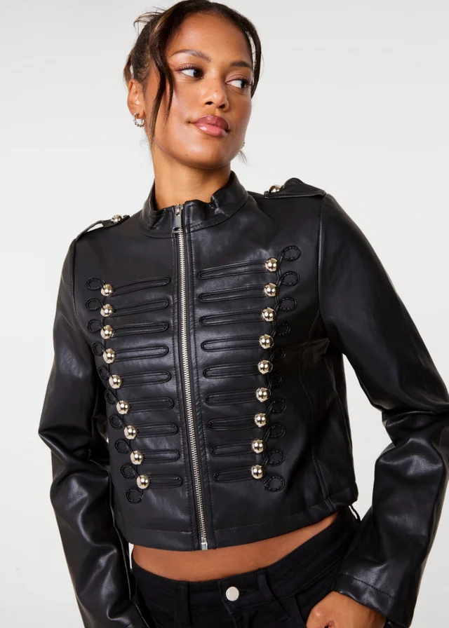 Pink Vanilla Black Military Napoleon Cropped Button Jacket