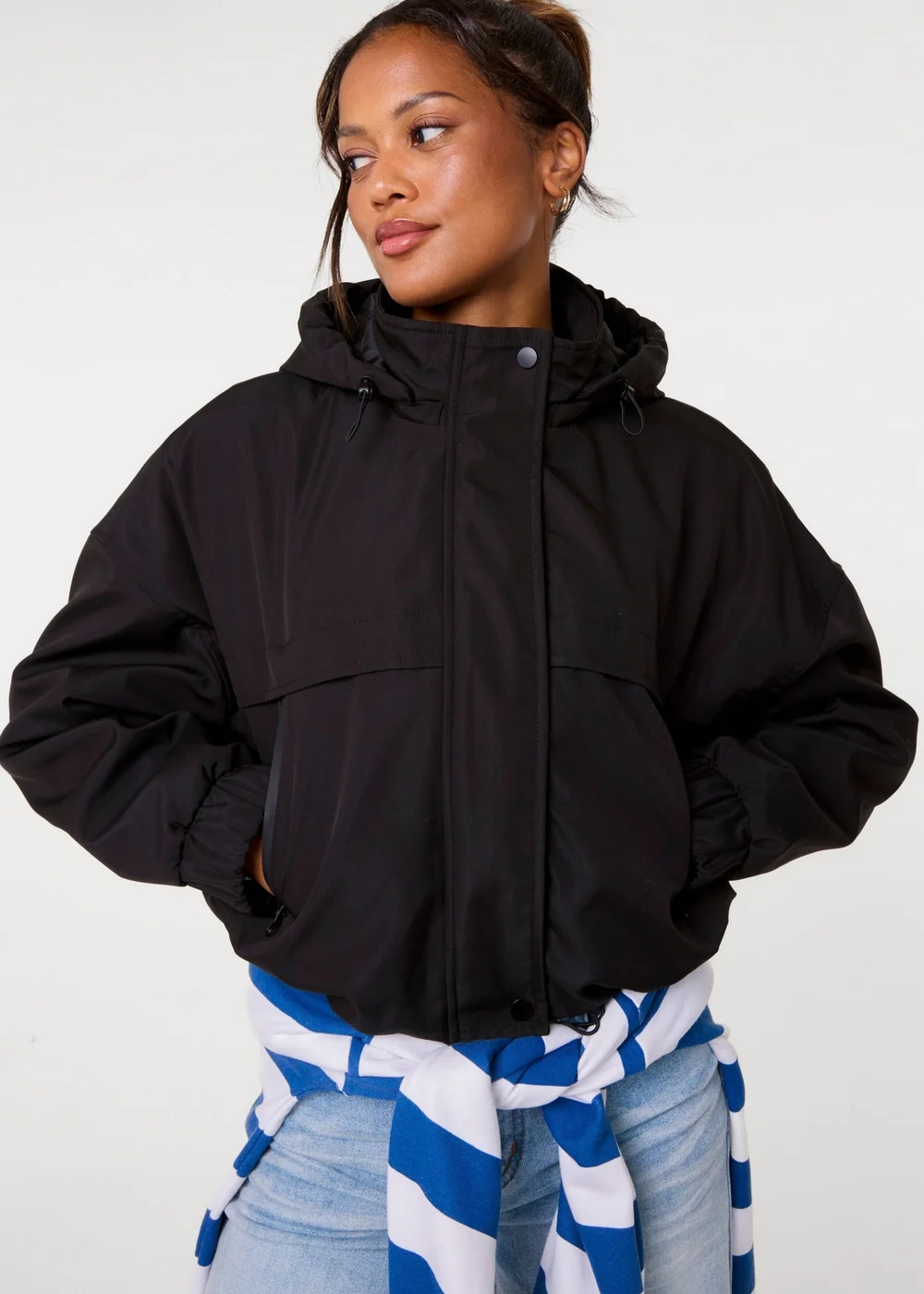 Pink Vanilla Black Hooded Padded Sports Jacket - M/L Image 1