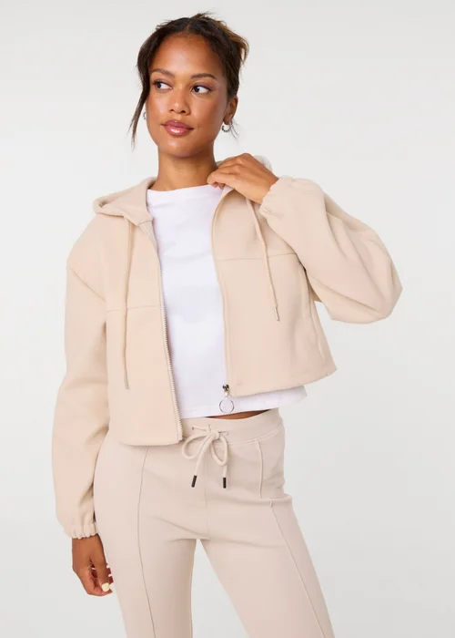Pink Vanilla Beige Cropped Zip Through Hoodie - M Image 1