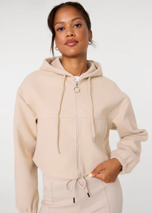 Pink Vanilla Beige Cropped Zip Through Hoodie - M Image 3