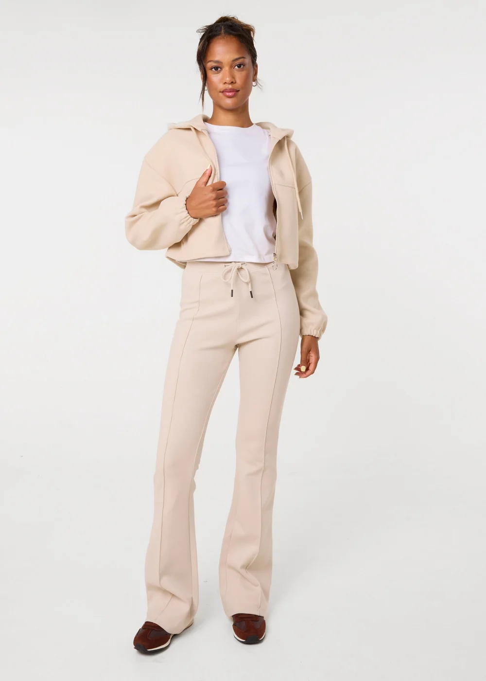 Pink Vanilla Beige Cropped Zip Through Hoodie - M Image 2