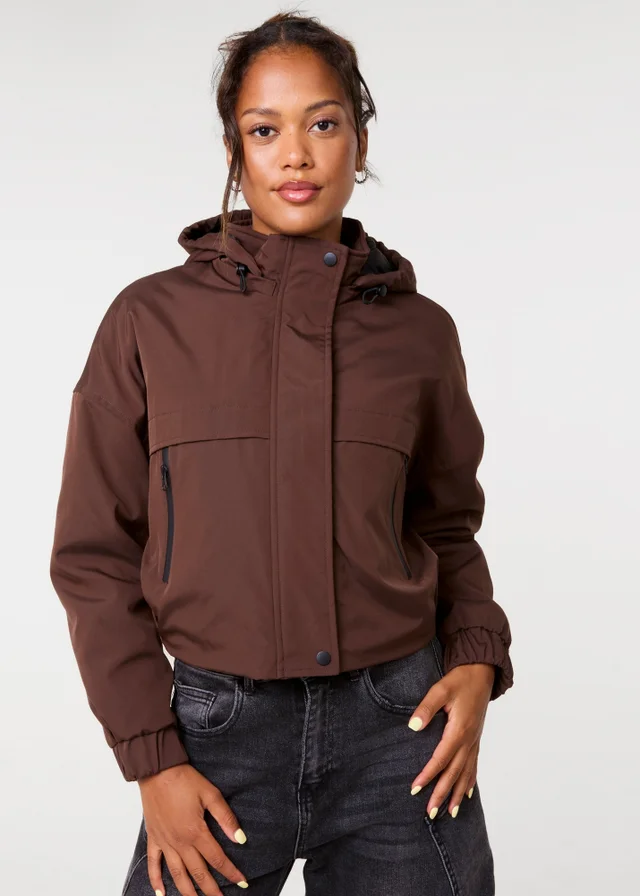 Pink Vanilla Brown Hooded Padded Sports Jacket