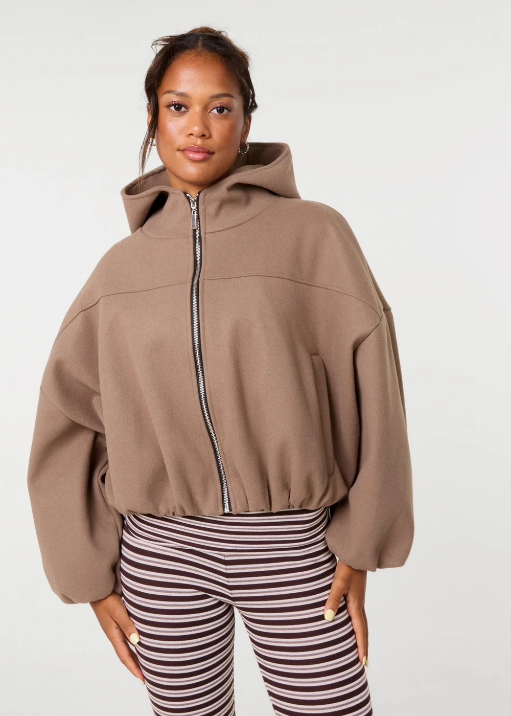 Pink Vanilla Beige Hooded Elasticated Hem Fleecy Jacket - One Size Image 3