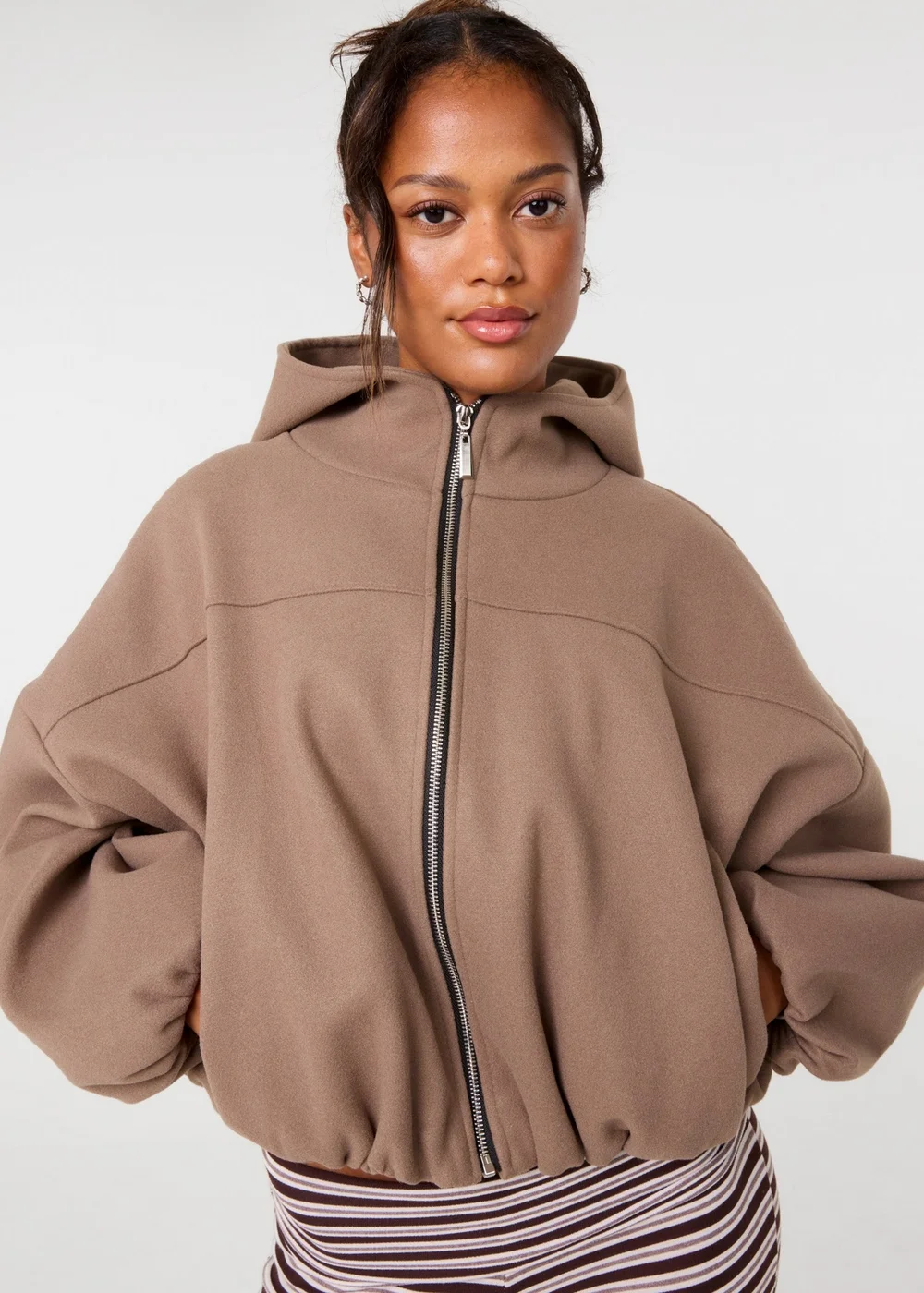 Pink Vanilla Beige Hooded Elasticated Hem Fleecy Jacket - One Size Image 1