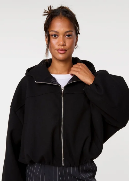Pink Vanilla Black Hooded Elasticated Hem Fleecy Jacket - One Size Image 3