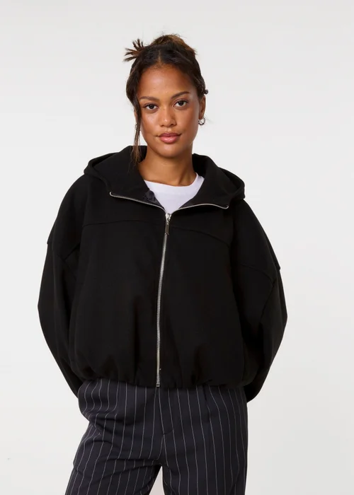 Pink Vanilla Black Hooded Elasticated Hem Fleecy Jacket - One Size Image 1