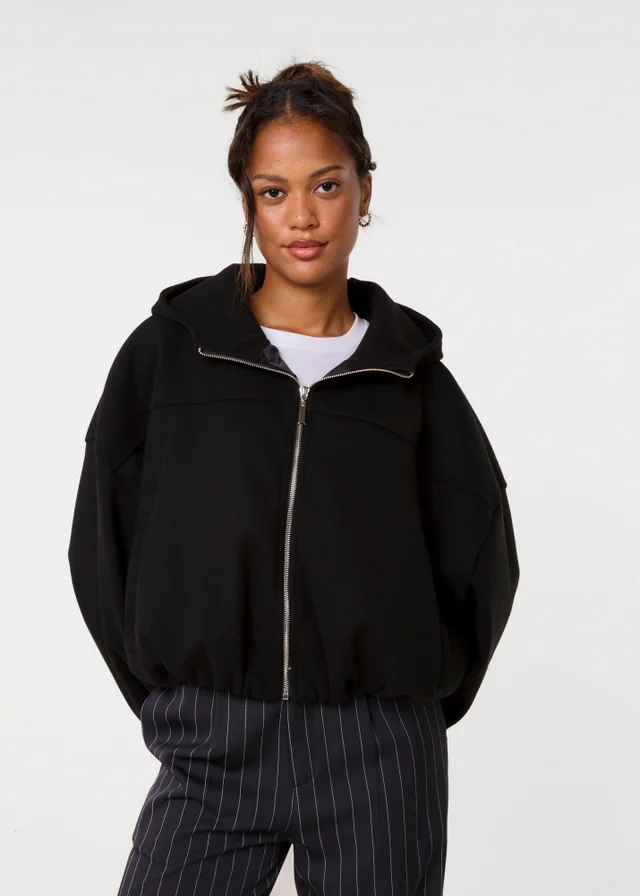 Pink Vanilla Black Hooded Elasticated Hem Fleecy Jacket