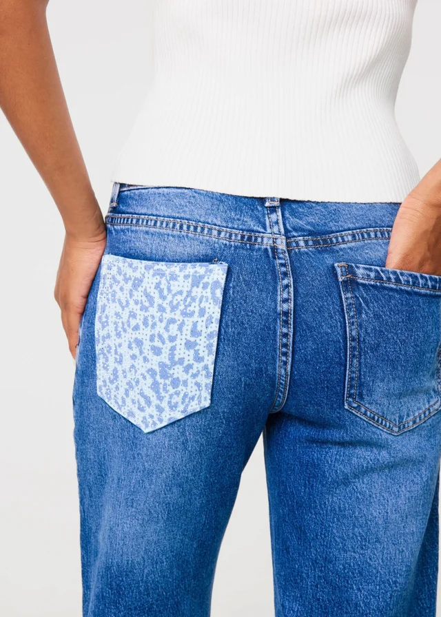 Pink Vanilla Blue Bling Leopard Pocket Wide Leg Jeans