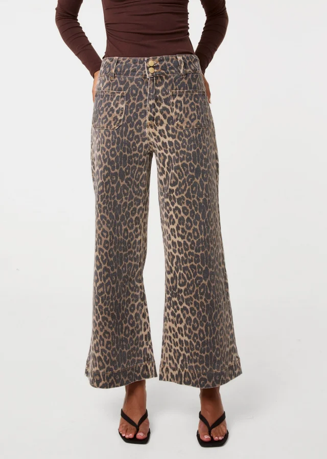 Pink Vanilla Brown Leopard Pocket Crop Jeans