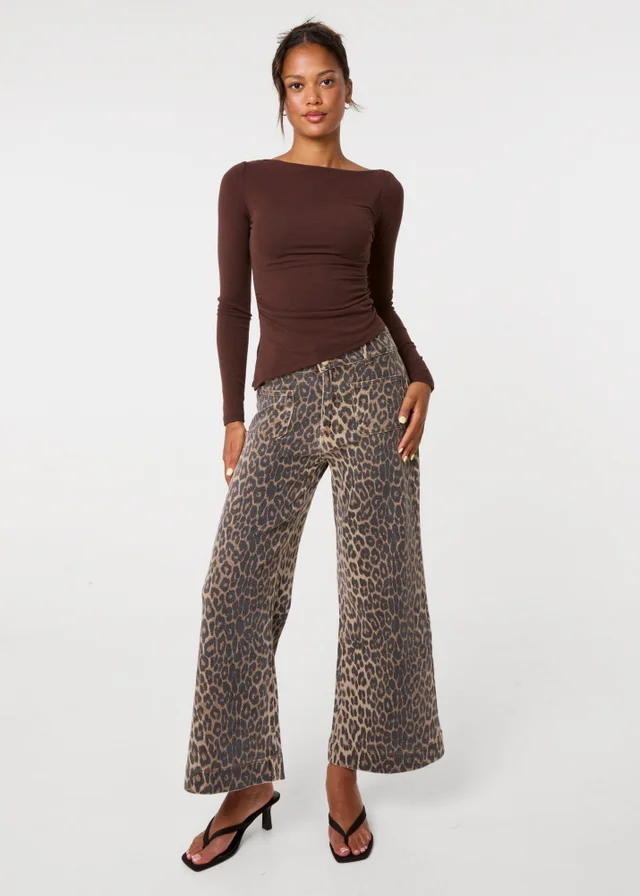 Pink Vanilla Brown Leopard Pocket Crop Jeans