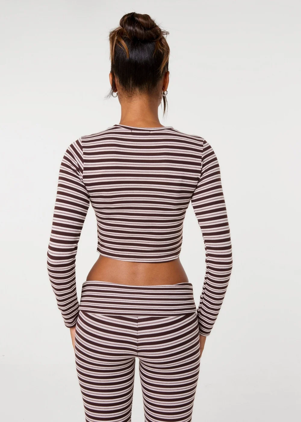 Pink Vanilla Brown Stripe Long Sleeves Top - L Image 4