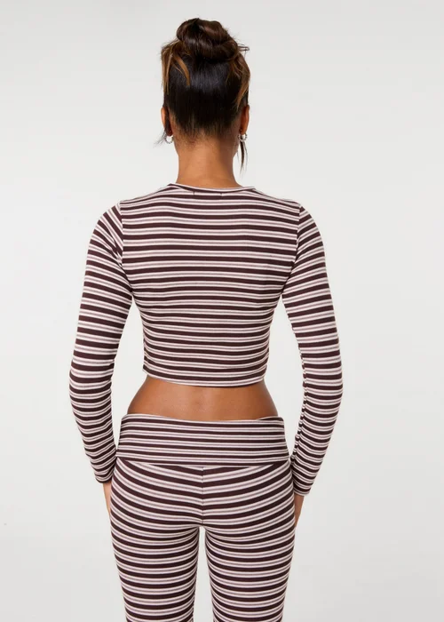 Pink Vanilla Brown Stripe Long Sleeves Top - L Image 4