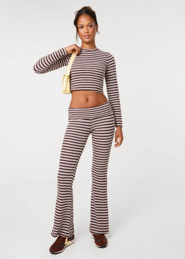 Pink Vanilla Brown Stripe Long Sleeves Top