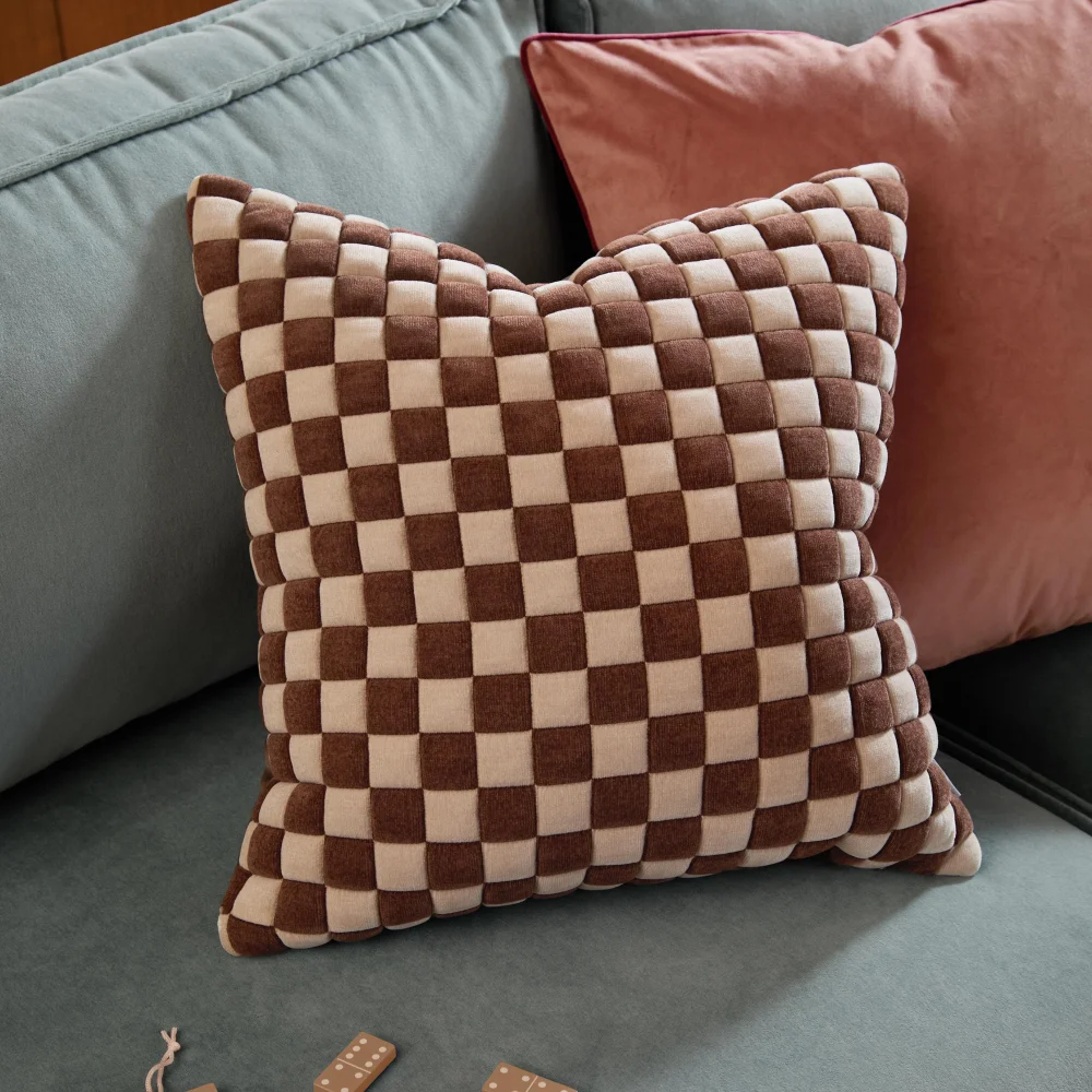 Furn Softie Grid 40x60 Quilted Cushion Chocolate / Sand - 40x60cm Image 1