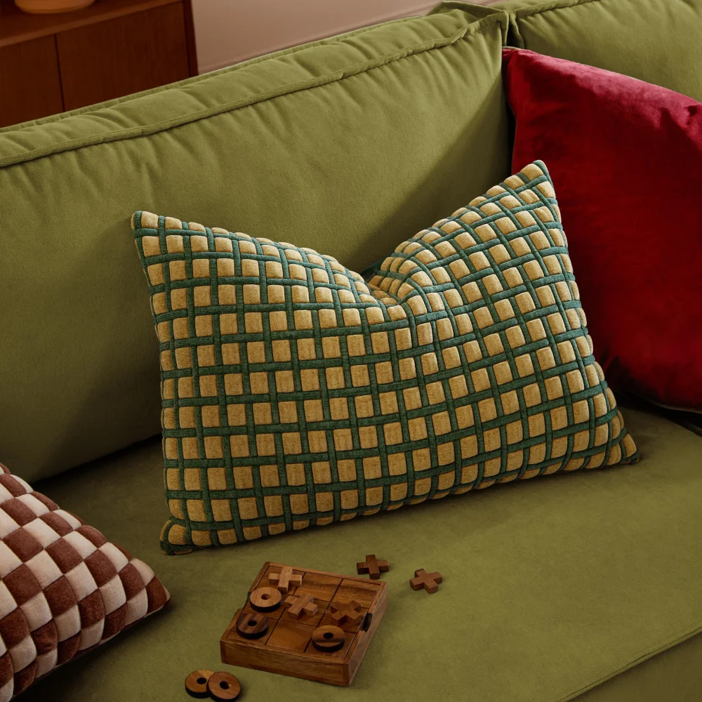 Furn Softie Grid 40x60 Quilted Cushion Green - 40x60cm Image 1