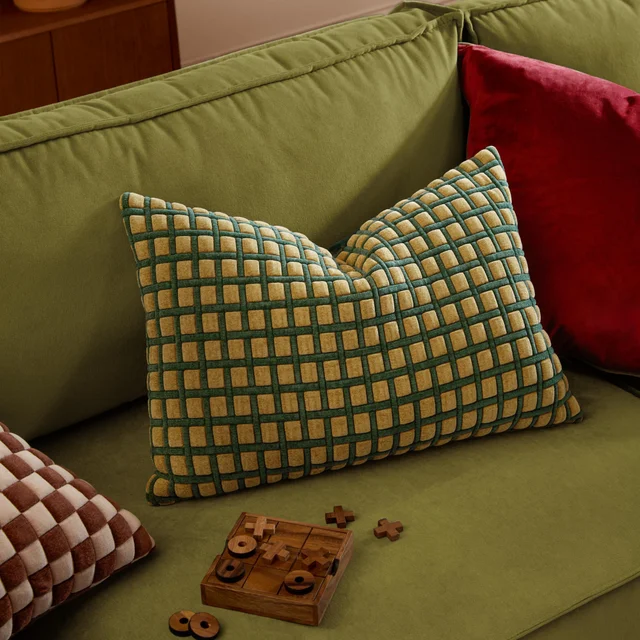 Furn Softie Grid 40x60 Quilted Cushion Green