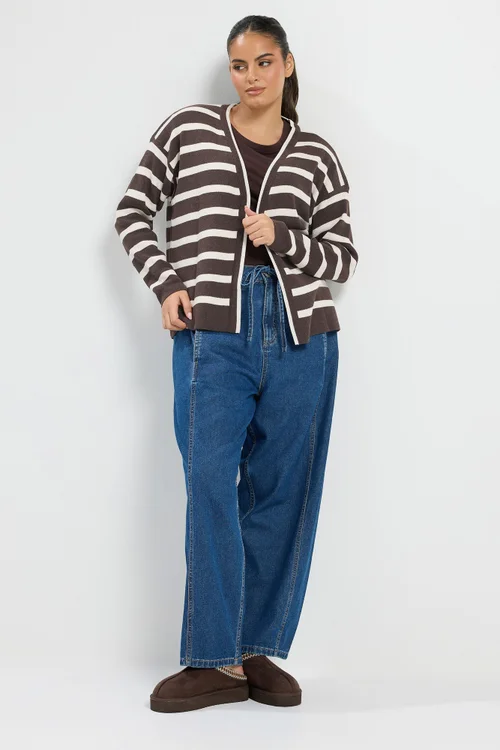 Yours Curve Chocolate Brown & Cream Stripe Cardigan - 14-16 Image 2
