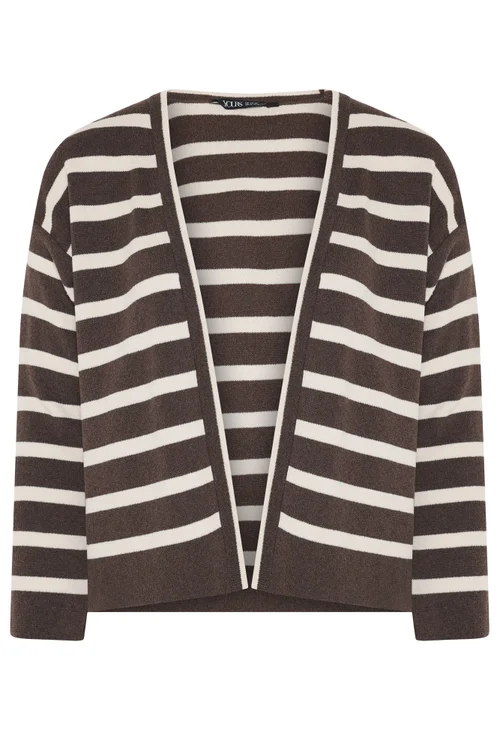 Yours Curve Chocolate Brown & Cream Stripe Cardigan - 14-16 Image 5