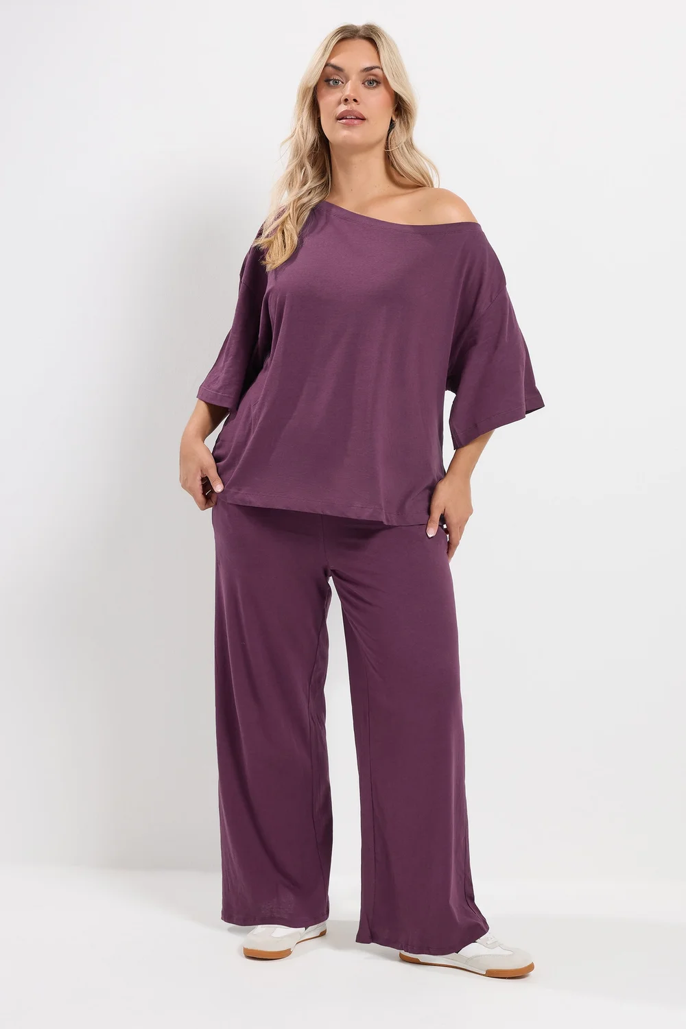 Yours Curve Purple Jersey Wide Leg Trousers - 18/L28 Image 1