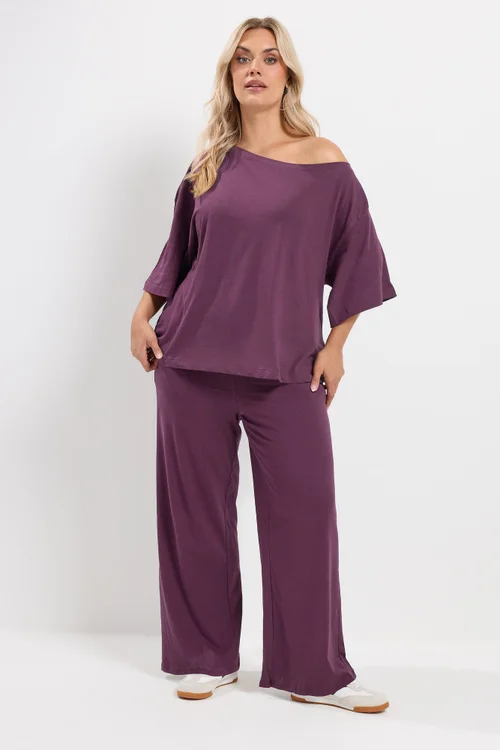 Yours Curve Purple Jersey Wide Leg Trousers - 18/L28 Image 1