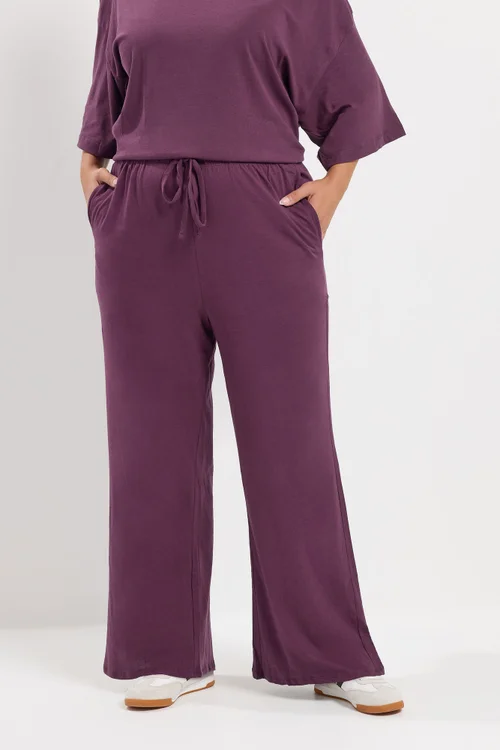 Yours Curve Purple Jersey Wide Leg Trousers - 18/L28 Image 2