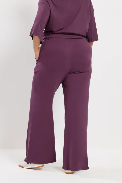 Yours Curve Purple Jersey Wide Leg Trousers - 18/L28 Image 4