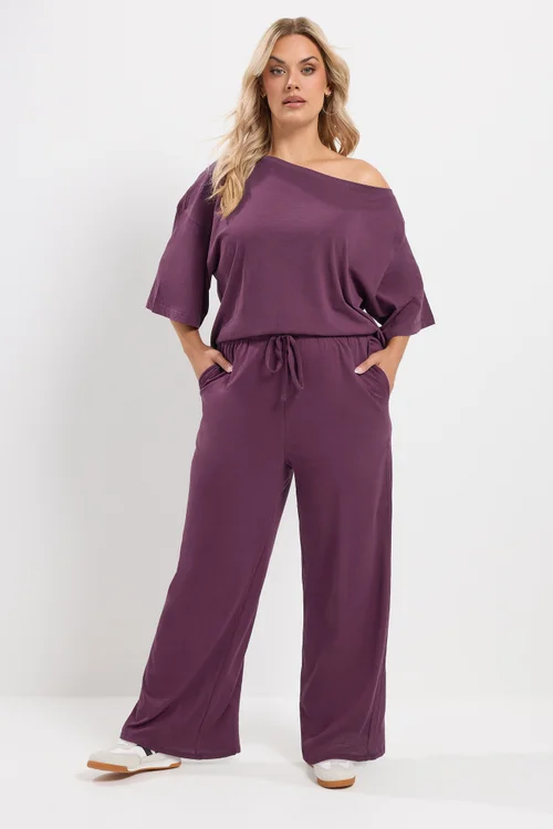 Yours Curve Purple Jersey Wide Leg Trousers - 18/L28 Image 3
