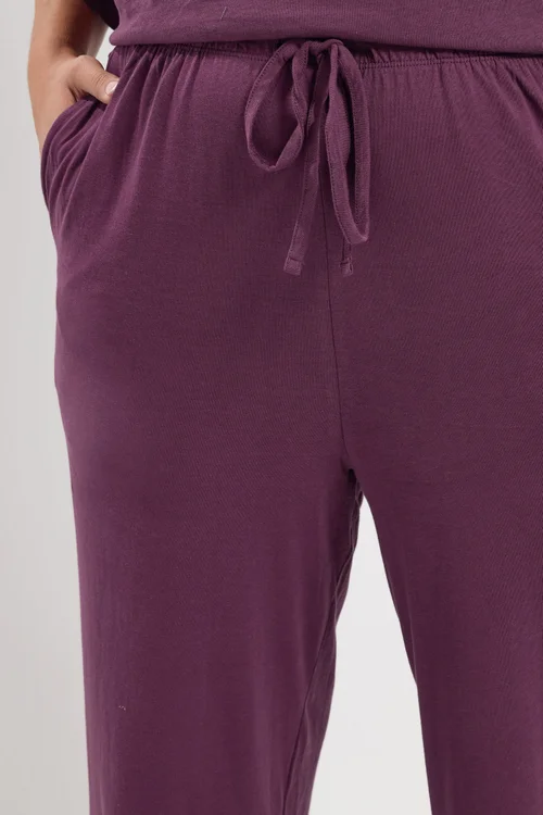 Yours Curve Purple Jersey Wide Leg Trousers - 18/L28 Image 5