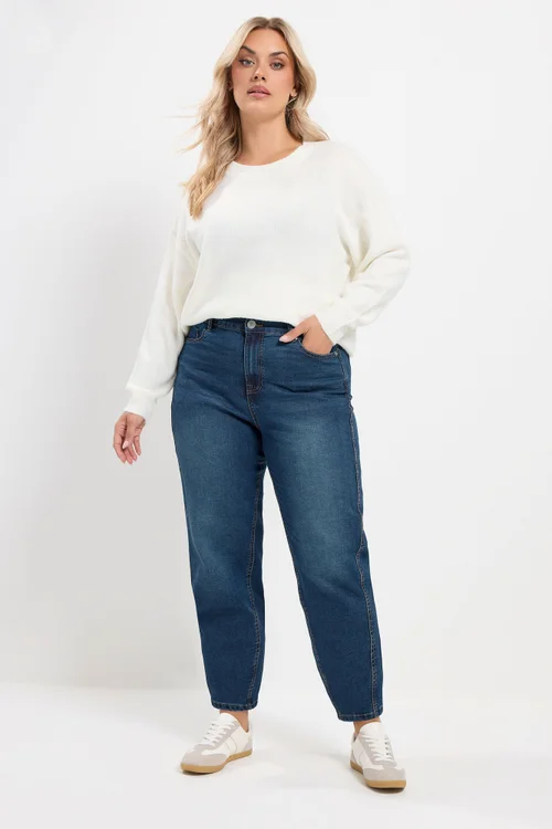 Yours Curve Indigo Blue Barrel Leg Jeans - 34-36/L28 Image 2