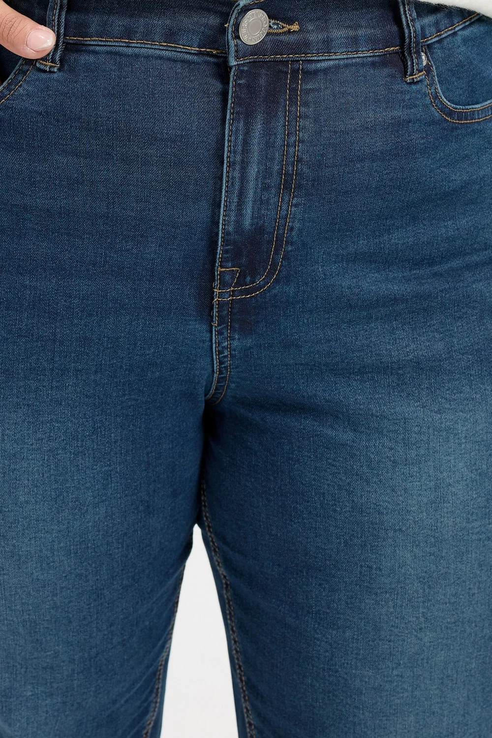Yours Curve Indigo Blue Barrel Leg Jeans - 34-36/L28 Image 4