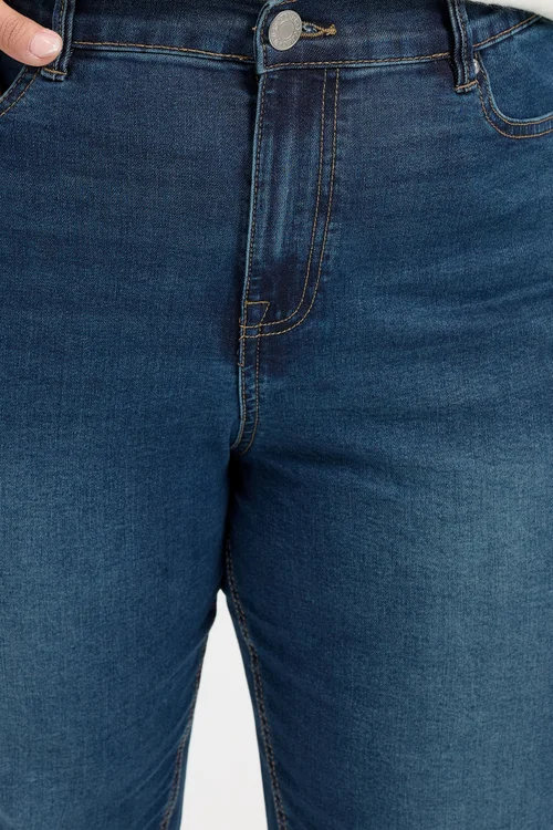 Yours Curve Indigo Blue Barrel Leg Jeans - 34-36/L28 Image 4