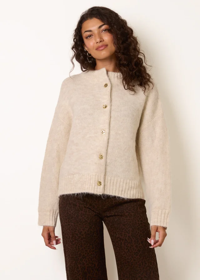 Blue Vanilla Beige Button Front Cardigan
