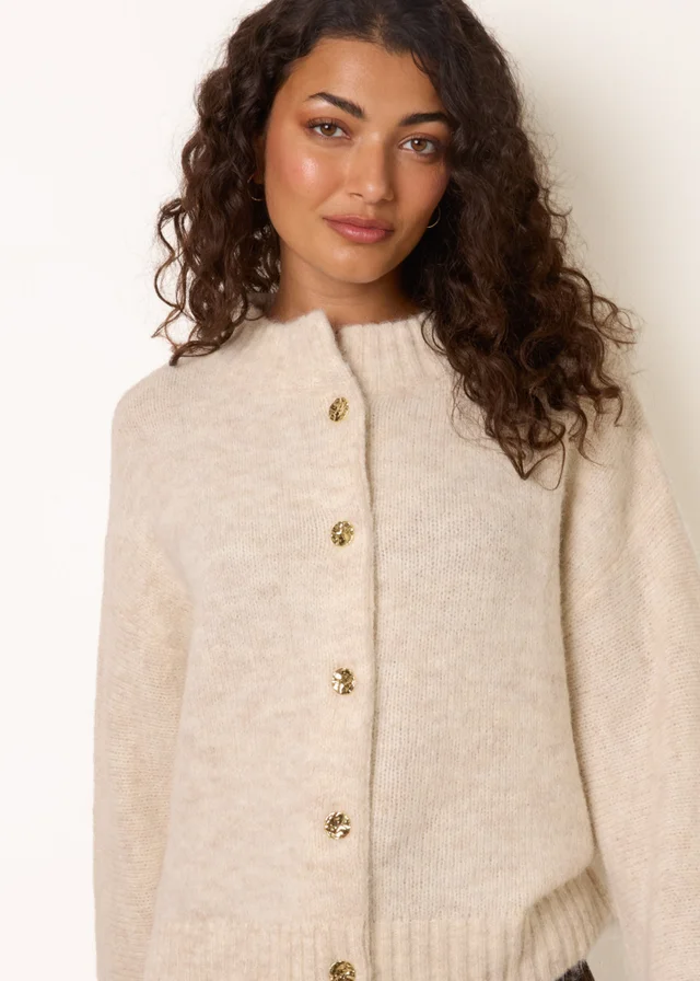 Blue Vanilla Beige Button Front Cardigan