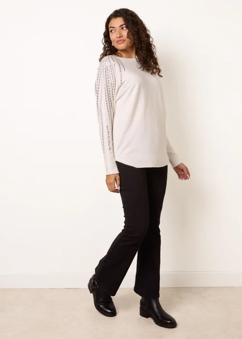 Blue Vanilla Ivory Embellished Sleeve Batwing Jumper - M/L Image 2