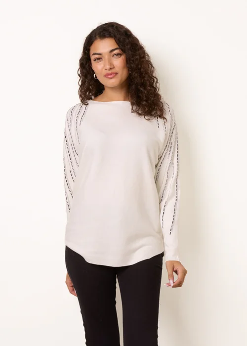 Blue Vanilla Ivory Embellished Sleeve Batwing Jumper - M/L Image 1
