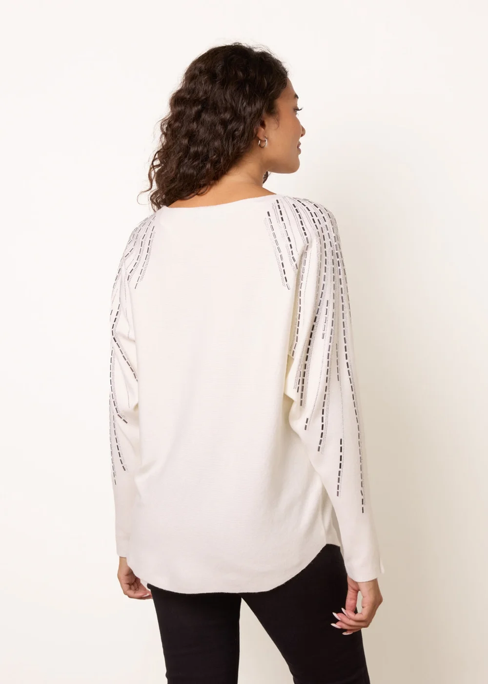 Blue Vanilla Ivory Embellished Sleeve Batwing Jumper - M/L Image 4