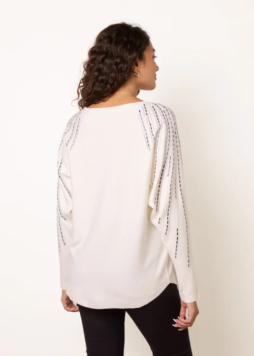 Blue Vanilla Ivory Embellished Sleeve Batwing Jumper - M/L Image 4