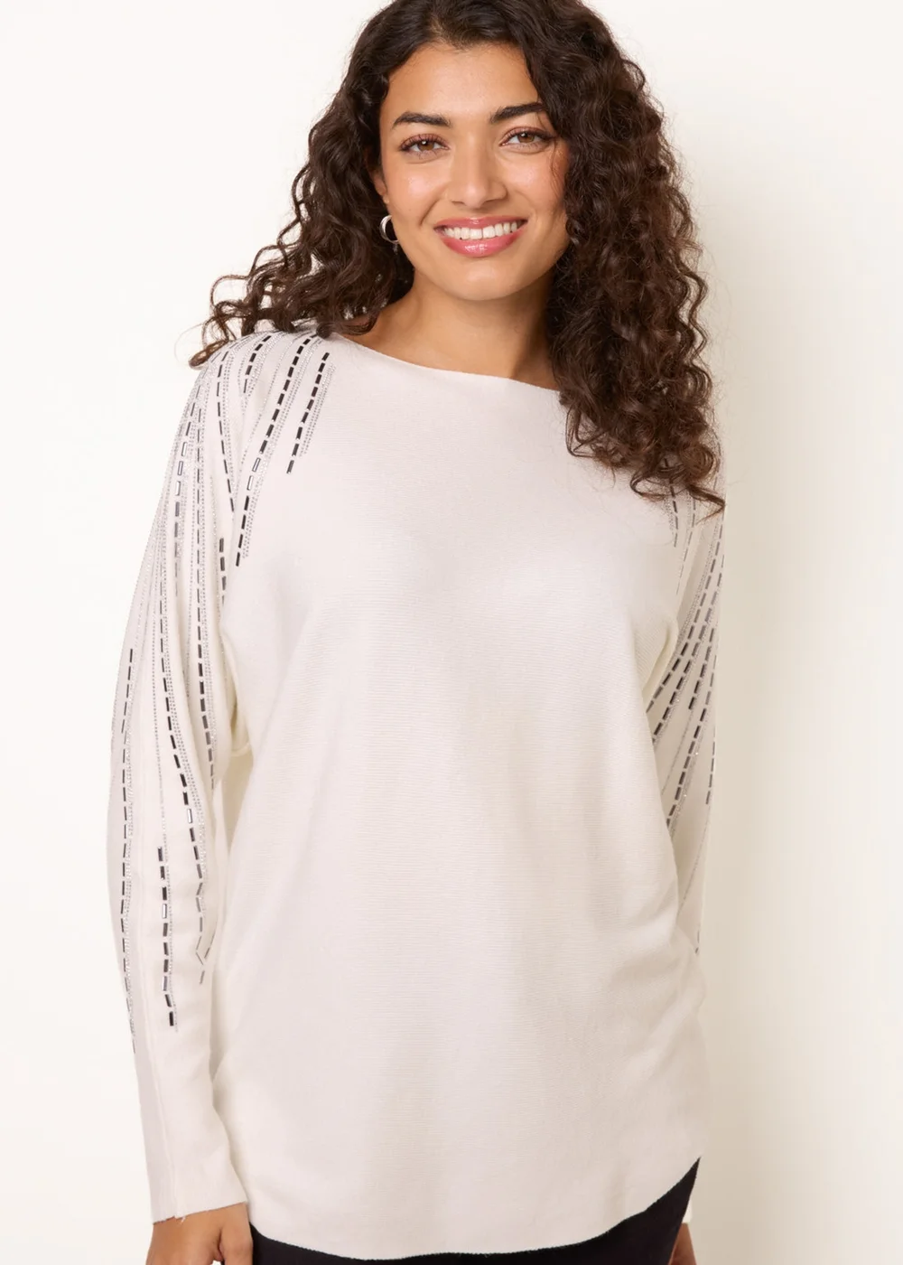 Blue Vanilla Ivory Embellished Sleeve Batwing Jumper - M/L Image 3
