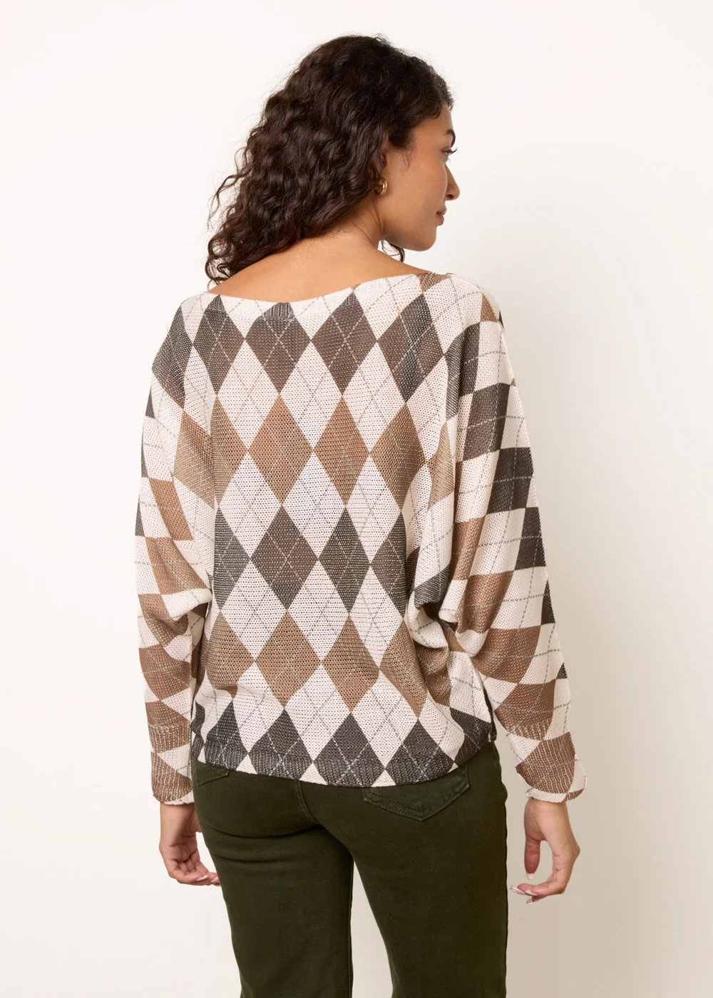Blue Vanilla Brown Slash Neck Argyle Diamond Jumper - One Size Image 4