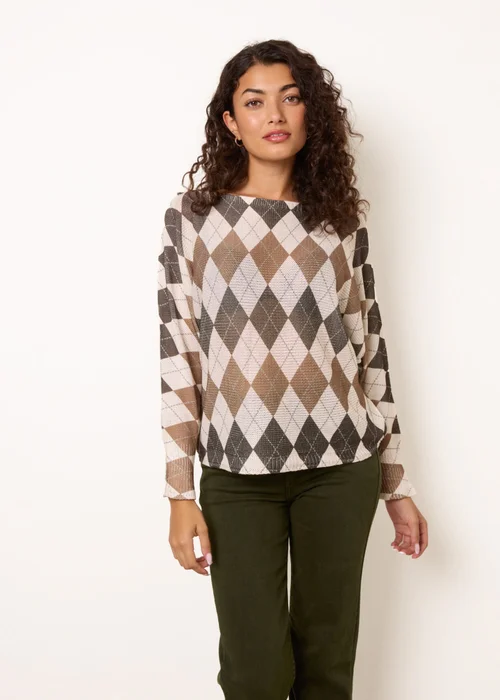 Blue Vanilla Brown Slash Neck Argyle Diamond Jumper - One Size Image 2