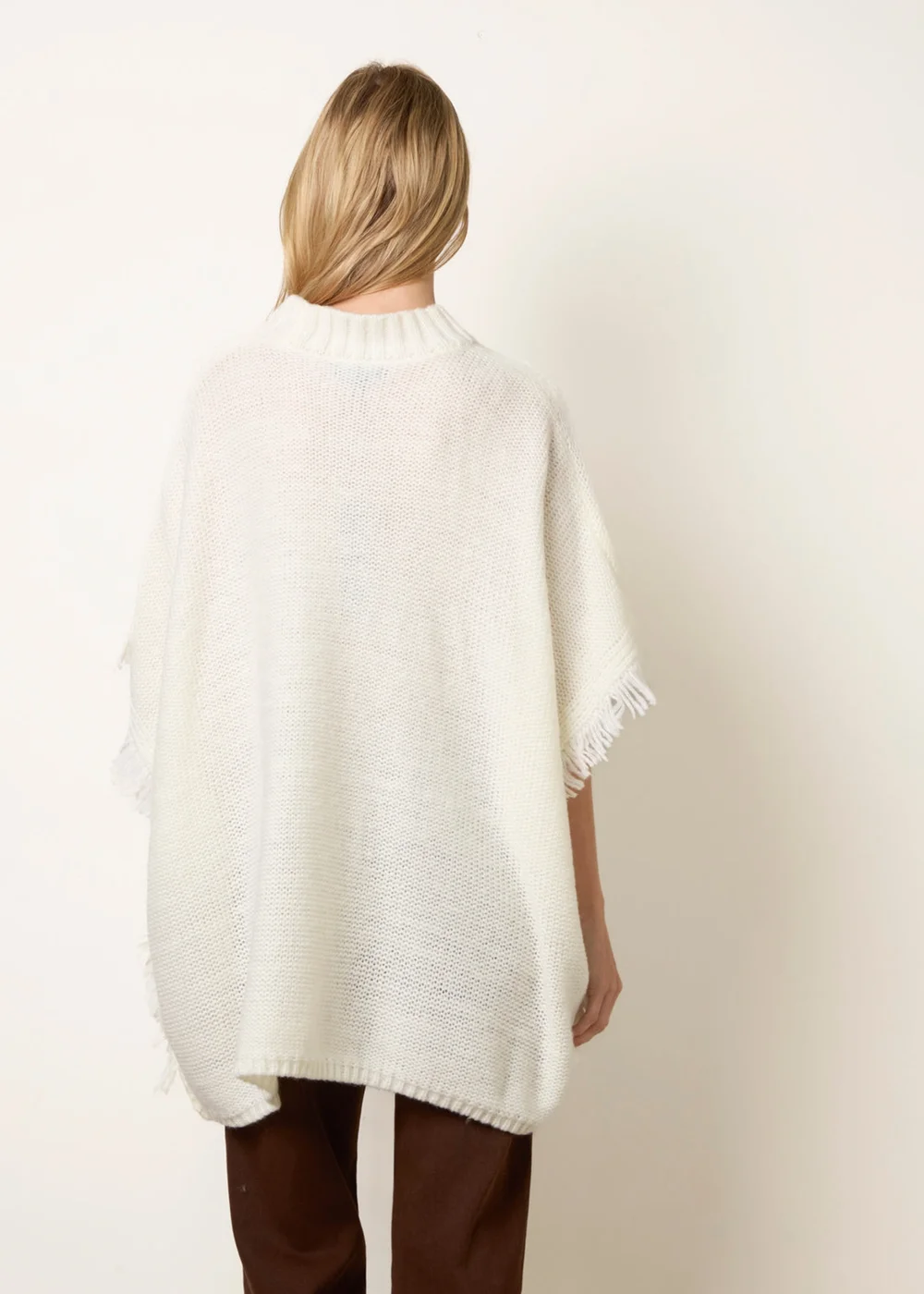 Blue Vanilla Cream Cable Knit Fringe Poncho - One Size Image 4